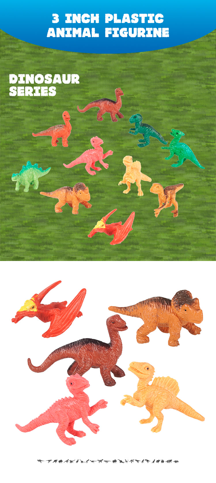 10 pcs in bag 3-inch simulation solid dinosaurs set Environmental protection puzzle children's cognition
