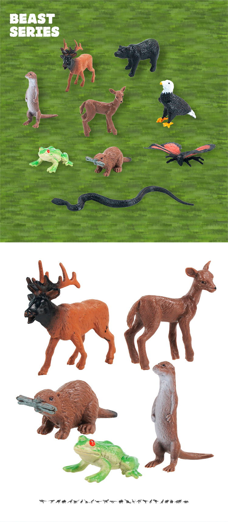 9 pcs in bag 3-inch simulation solid wild animals set Environmental protection puzzle children's cognition