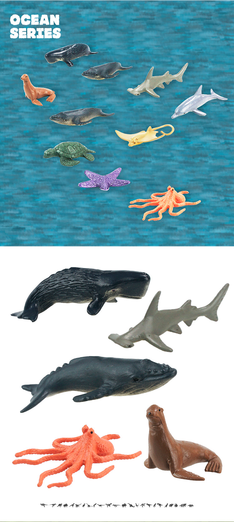 10 pcs in bag 3-inch simulation solid marine life set Environmental protection puzzle children's cognition