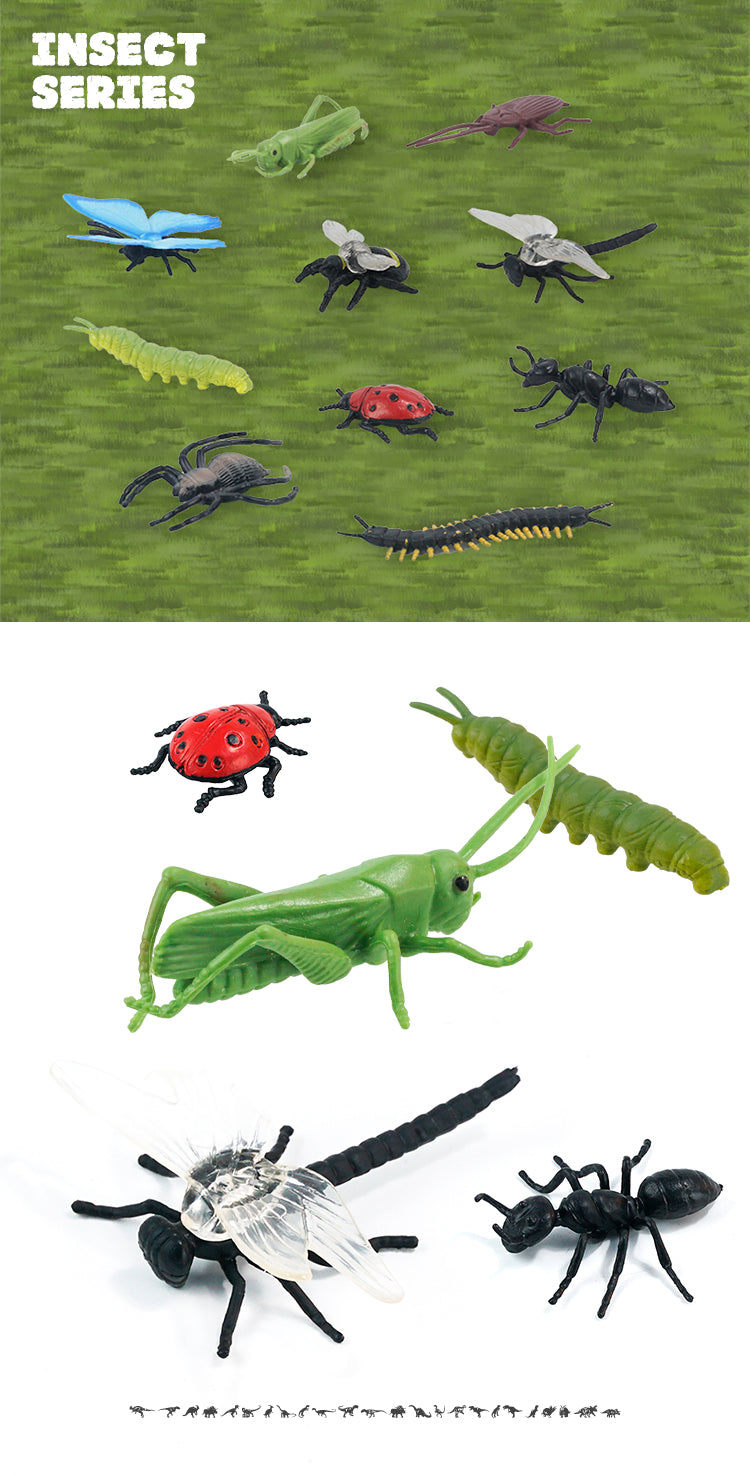 10 pcs in bag 3-inch simulation solid insects set Environmental protection puzzle children's cognition