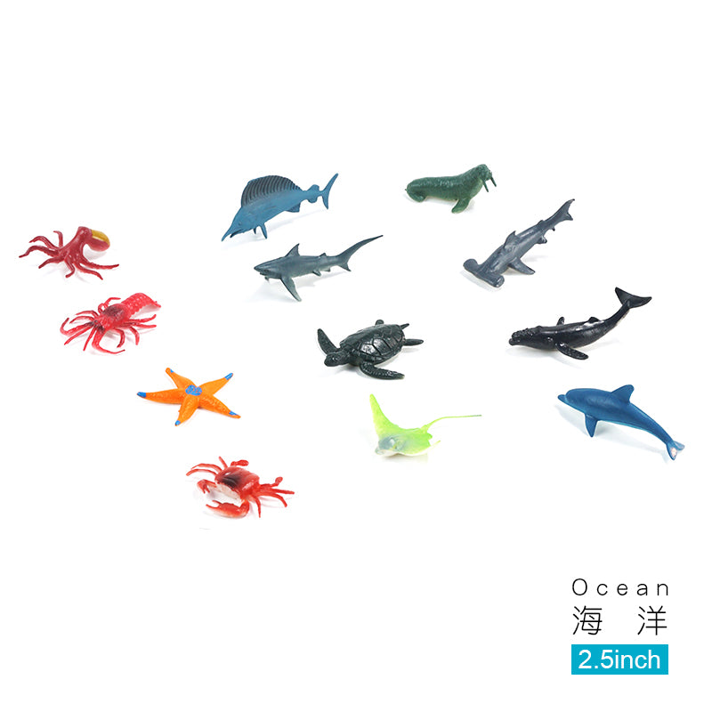 12pcs in bag 2.5-inch simulation solid marine life set Environmental protection puzzle children's cognition