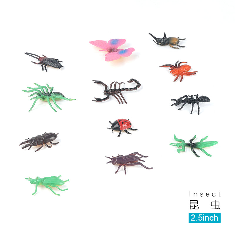 12pcs in bag 2.5-inch simulated solid insect set for environmental protection and educational children's cognition