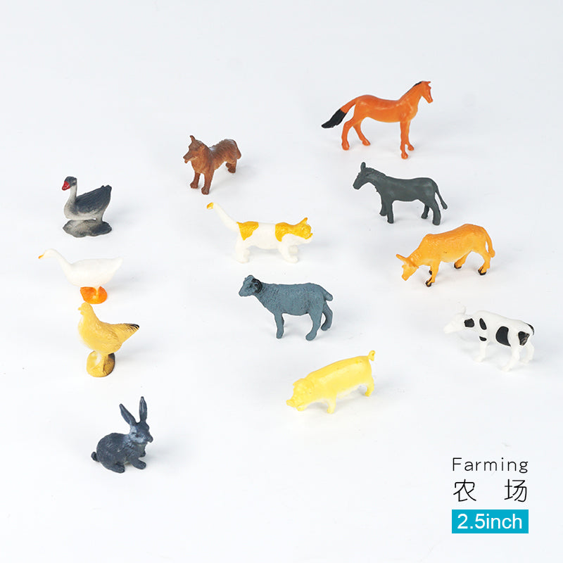 12pcs in bag 2.5 inch simulation solid farm animal set environmental protection puzzle children's cognitive ornaments