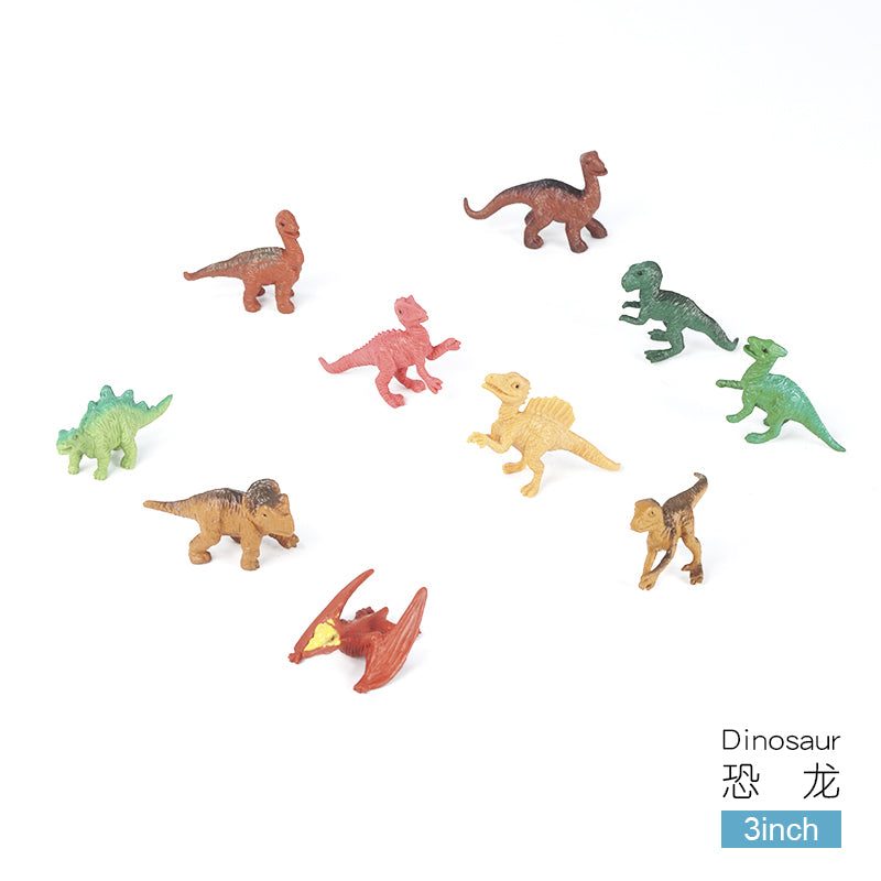 10 pcs in bag 3-inch simulation solid dinosaurs set Environmental protection puzzle children's cognition