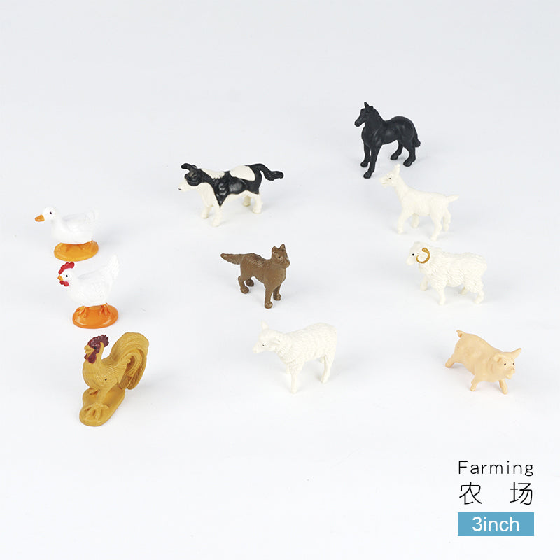 10 pcs in bag 3-inch simulation solid farm life set Environmental protection puzzle children's cognition