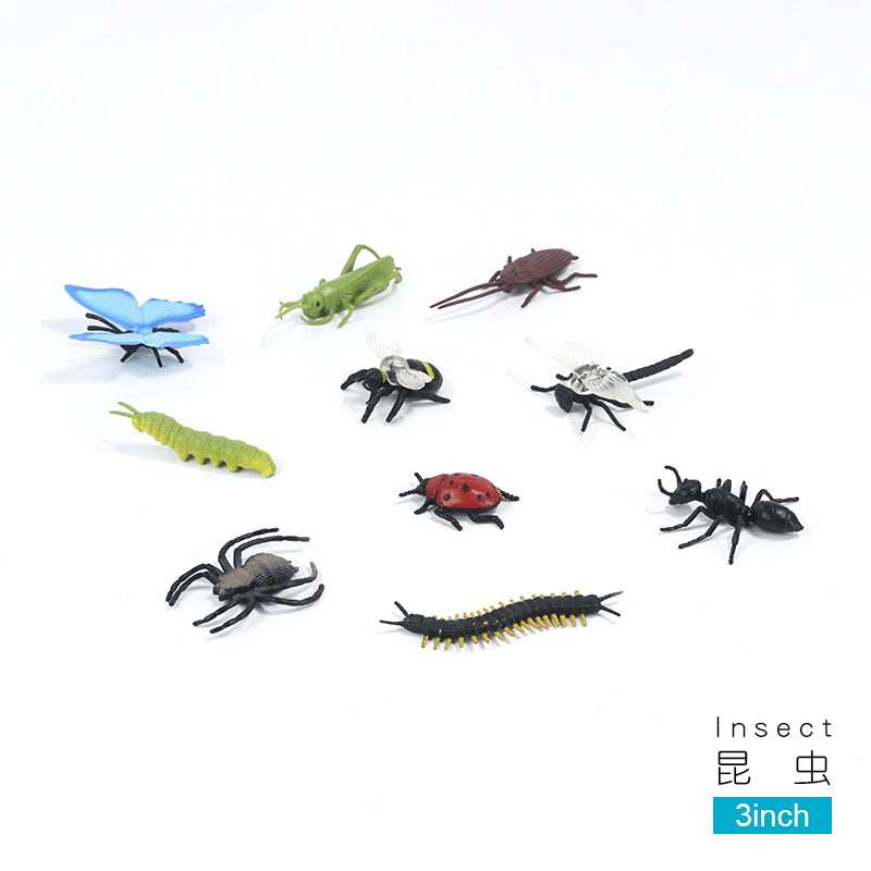 10 pcs in bag 3-inch simulation solid insects set Environmental protection puzzle children's cognition