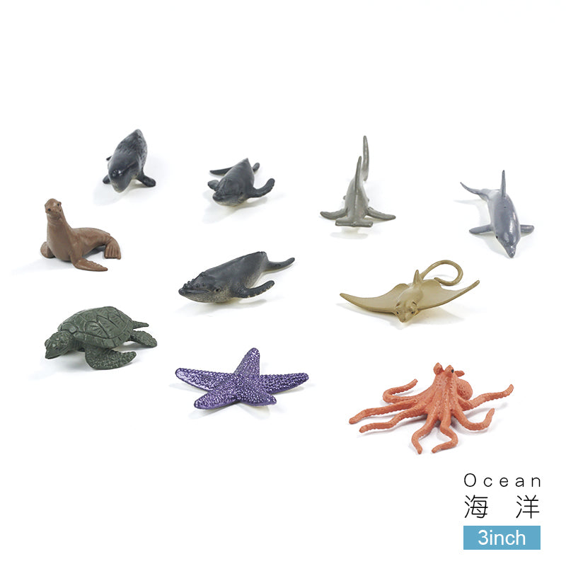 10 pcs in bag 3-inch simulation solid marine life set Environmental protection puzzle children's cognition